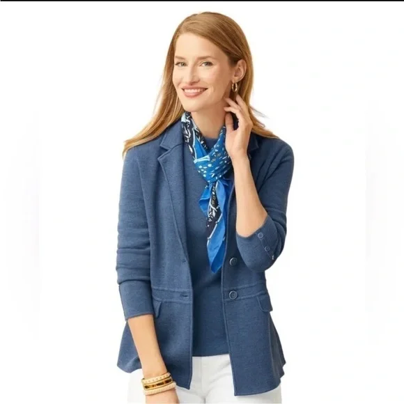 Talbots Merino Sweater Jacket Blazer in Heathered Denim Blue Medium - Picture 10 of 11